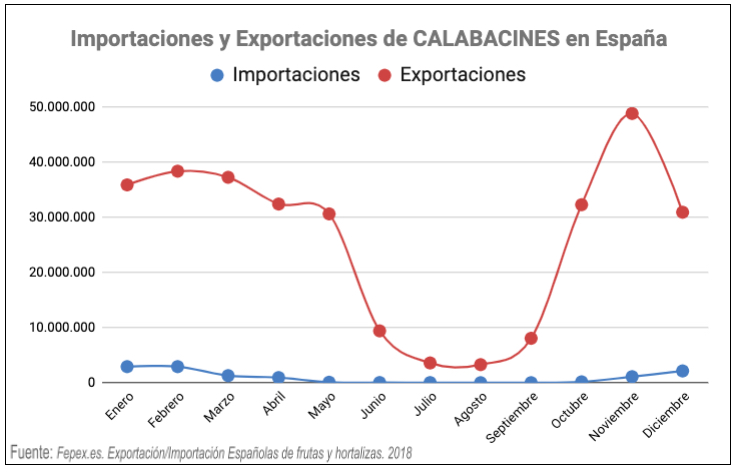 Importación y exportación de calabacines en España